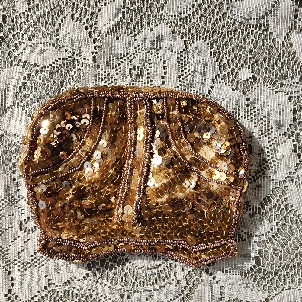 Rare 1930s Gold Sequin Beaded Evening Purse NRA Ladies Handbag Code Authority